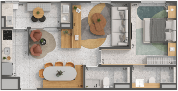 Elimine as paredes de 1 dormitório e amplie o living do seu apartamento.