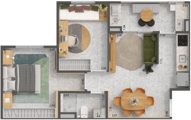 Apto. Ponta 47,78 m²