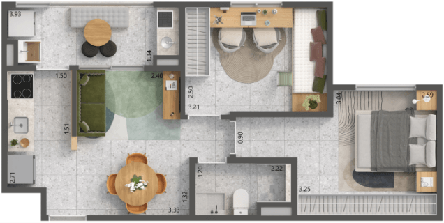 Apto. Meio opção sem Suíte 46,13 m²